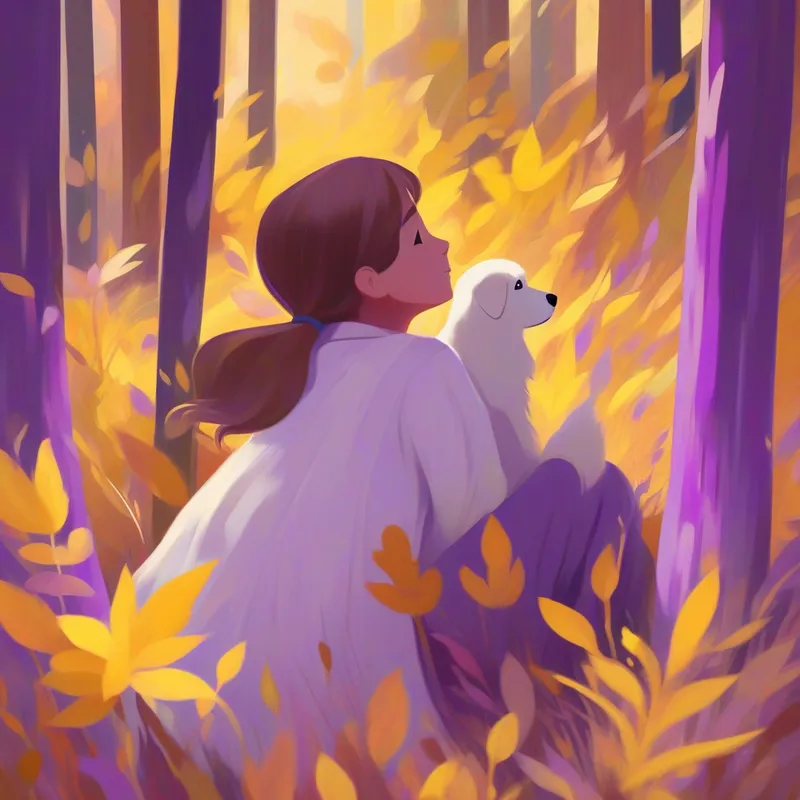 A timid spirit, always hiding, colors: see-through white, transparent making human friends, colors: purple, brown, yellow