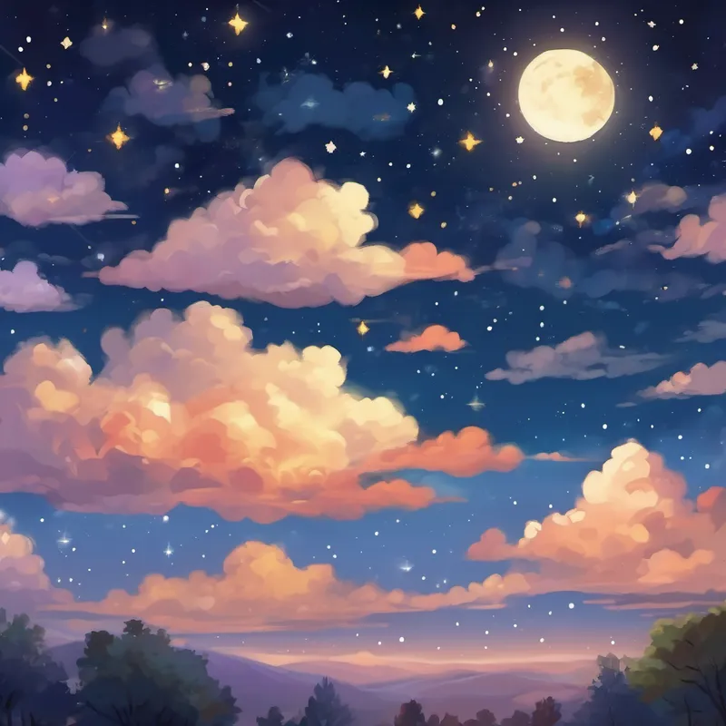 Stars, Gently illuminating the Covering the night sky, and clouds in a night sky