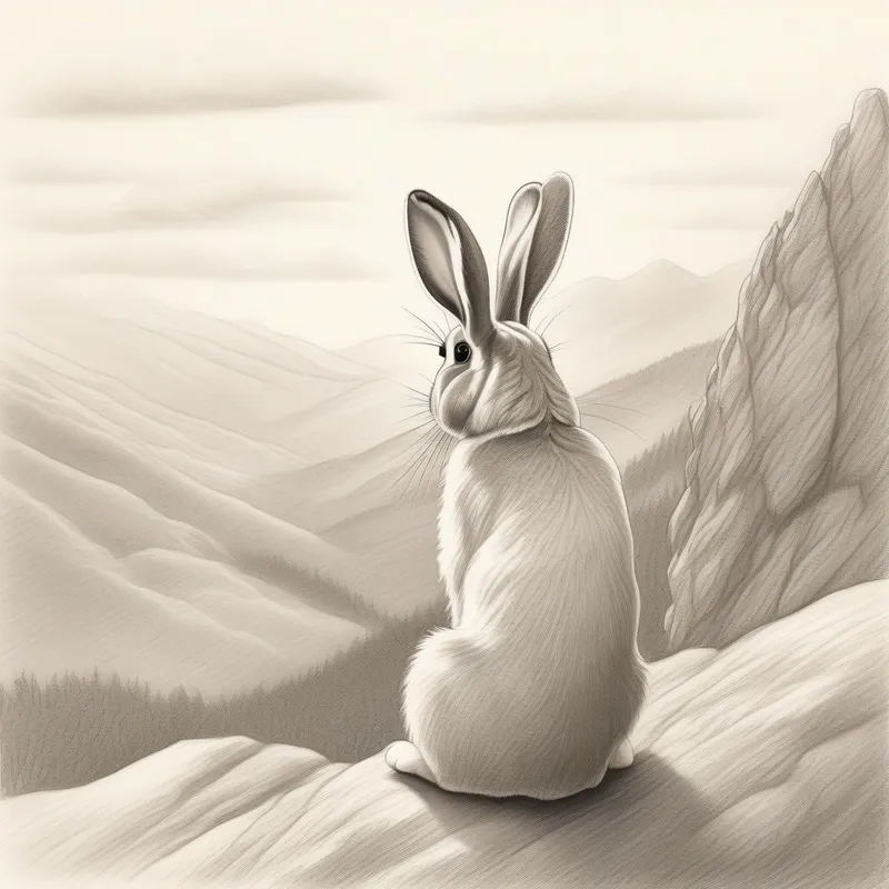 A brave bunny with soft brown fur and floppy ears amazed by the view from the mountain top