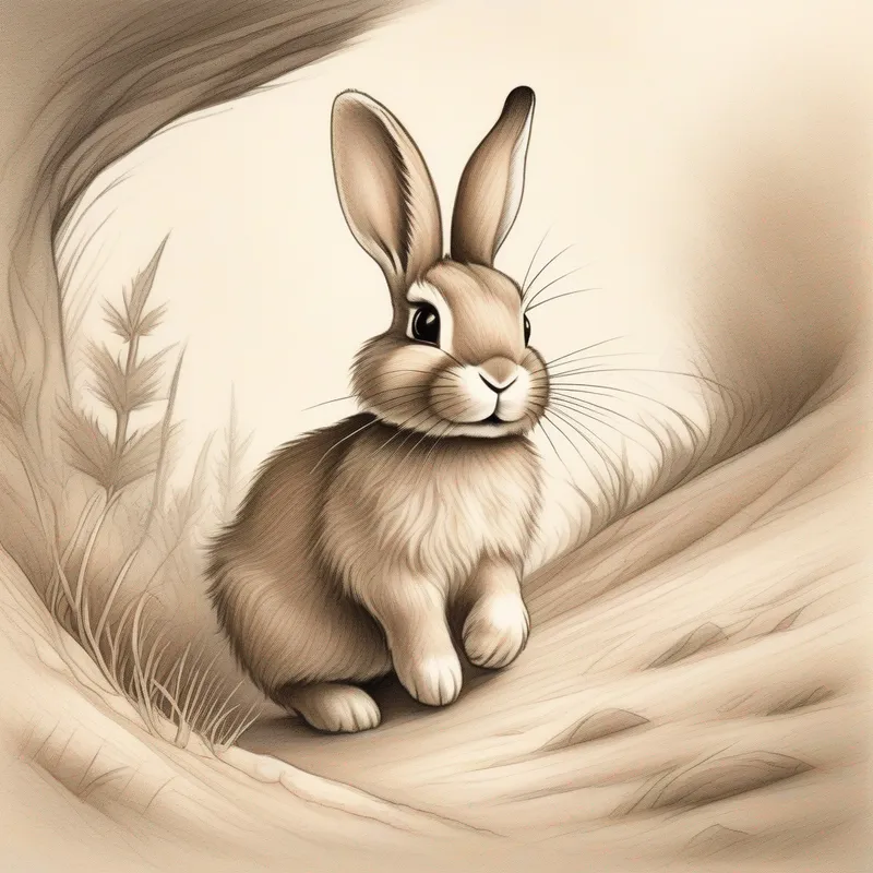A brave bunny with soft brown fur and floppy ears happily hopping back to his cozy burrow