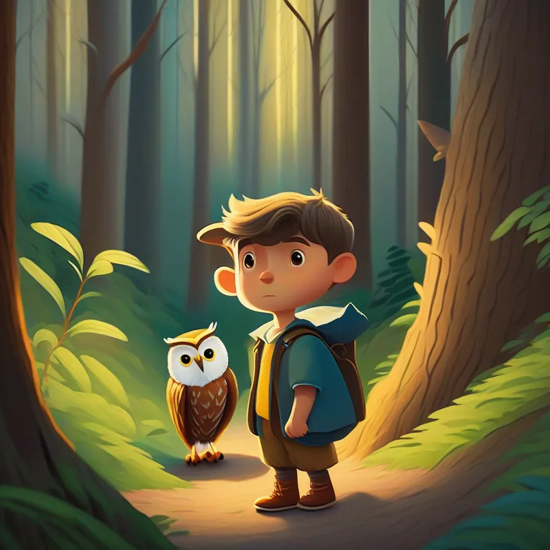 Landon meets the wise owl, Oliver, in the forest.