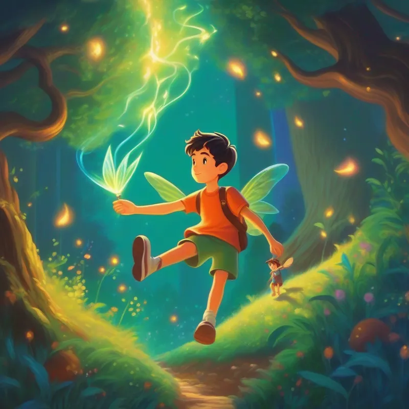 Landon resists the temptation of pixie dust offered by fairies.