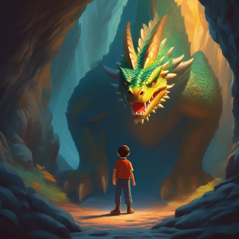 Landon confronts the dragon guardian of the Cave of Secrets.