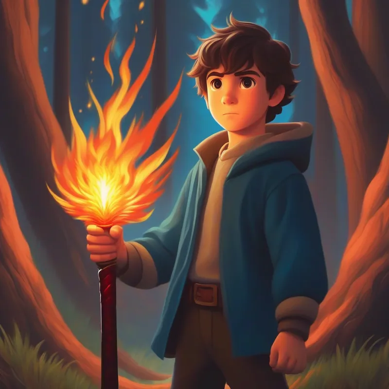 Landon finds and holds the fire sword.
