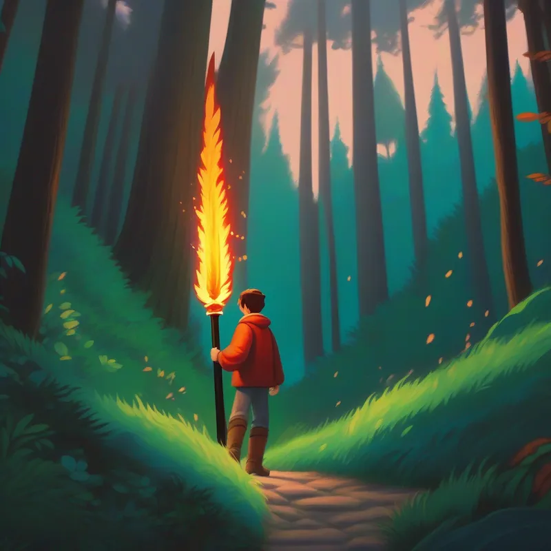 Landon returns to the forest with the fire sword, ready to protect.