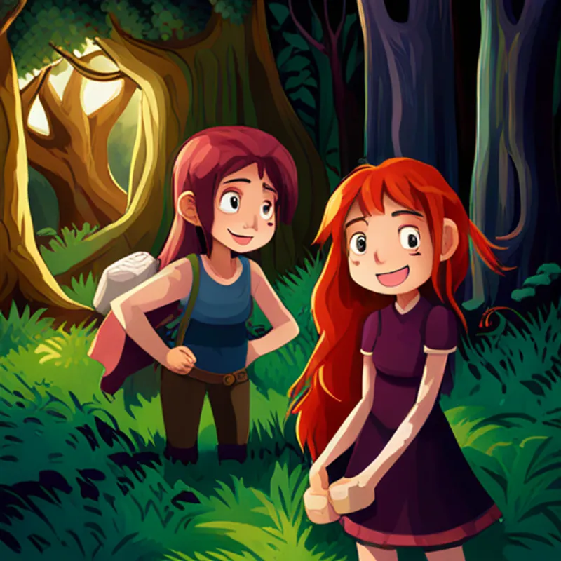 A brave and intelligent girl with long brown hair and Maya's loyal and adventurous best friend with red hair begin their thrilling quest