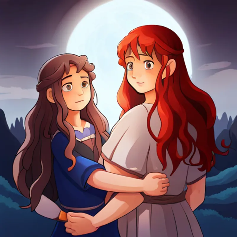 A brave and intelligent girl with long brown hair and Maya's loyal and adventurous best friend with red hair uncover an ancient prophecy
