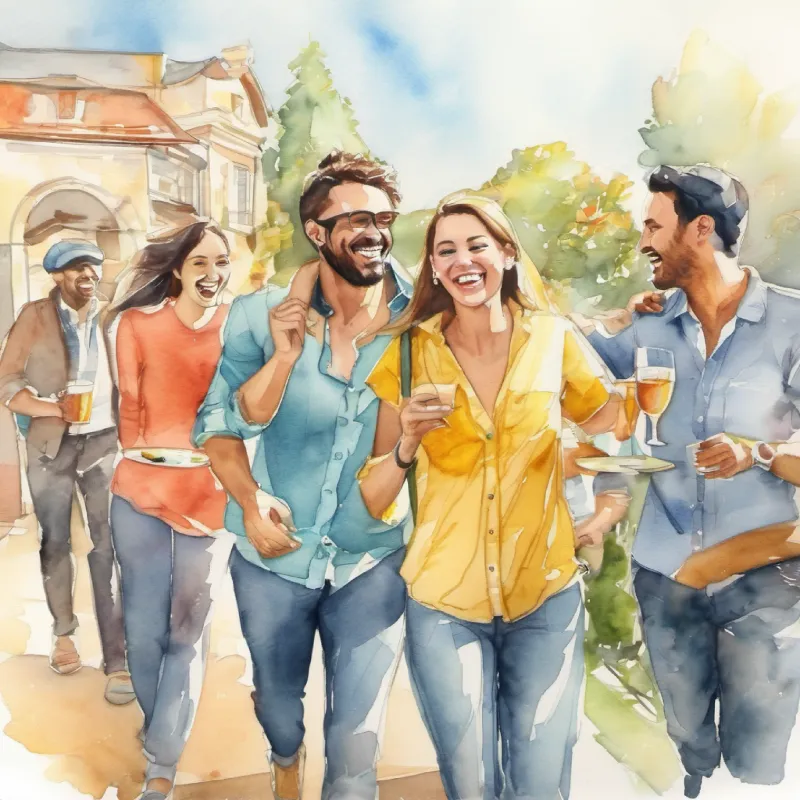 Friends arriving, friendly atmosphere, celebratory mood