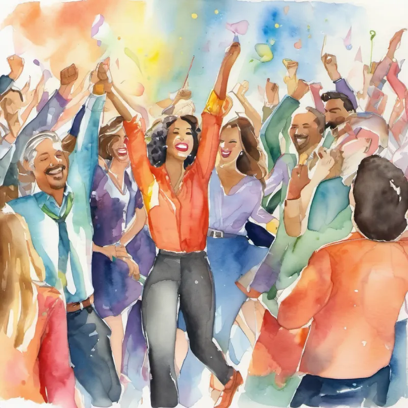 Party music, dancing, peak of celebration