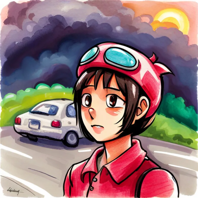 Ruby looking worried, driving towards Benny's house