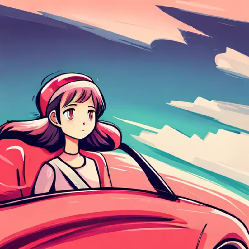 Ruby looking thoughtful while driving down the road