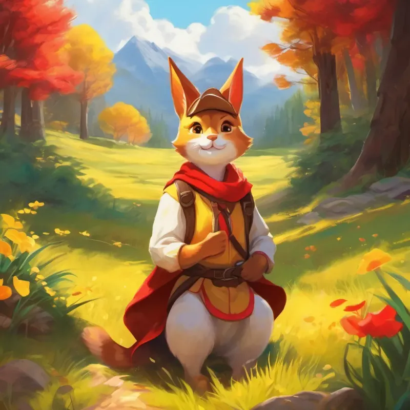 Bright yellow, red cheeks, pointy ears's cheeks glow with happiness, feeling content after a day of adventure.
