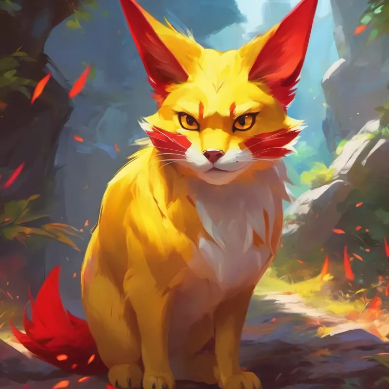Bright yellow, red cheeks, pointy ears uses Thunderbolt to scare away the bullies, feeling happy and proud.