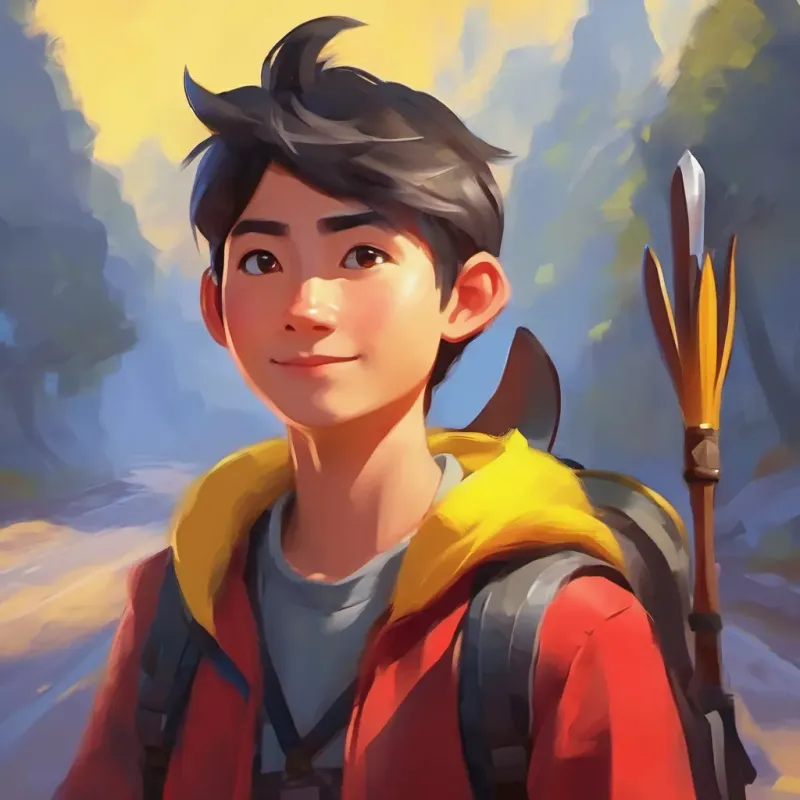 Ash and Bright yellow, red cheeks, pointy ears travel further, helping others and making friends along the way.