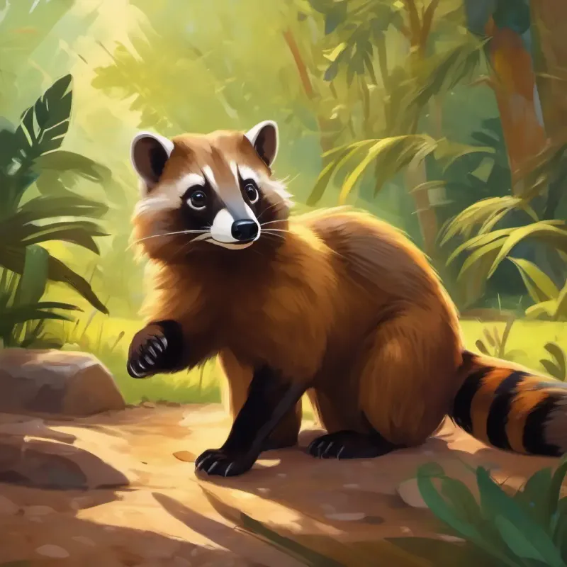 Playful coati, brown fur, intelligent eyes, agile and fun's daily routine of friendship and play