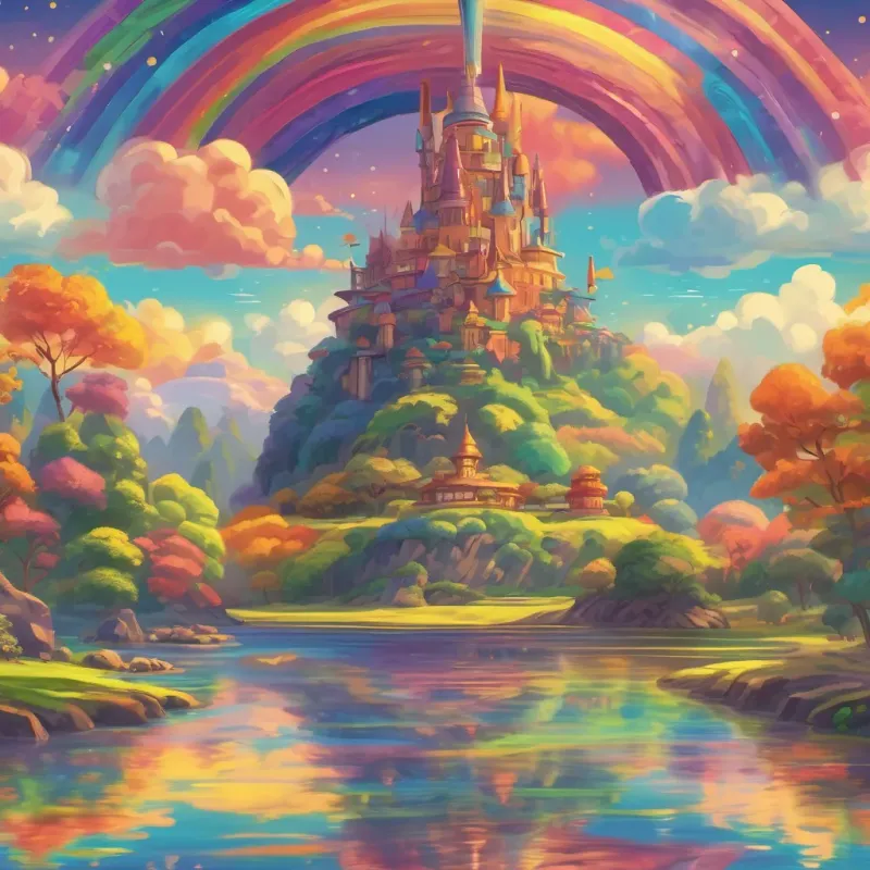The magical cap transforming with vibrant colors, shapes, and sizes, reflecting an enchanting rainbow across the sky.