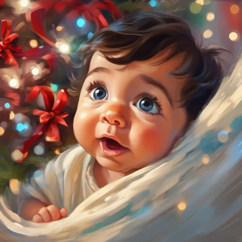 Recognition of a special connection between Newborn baby boy, curious eyes, gentle smile and the tornado event.