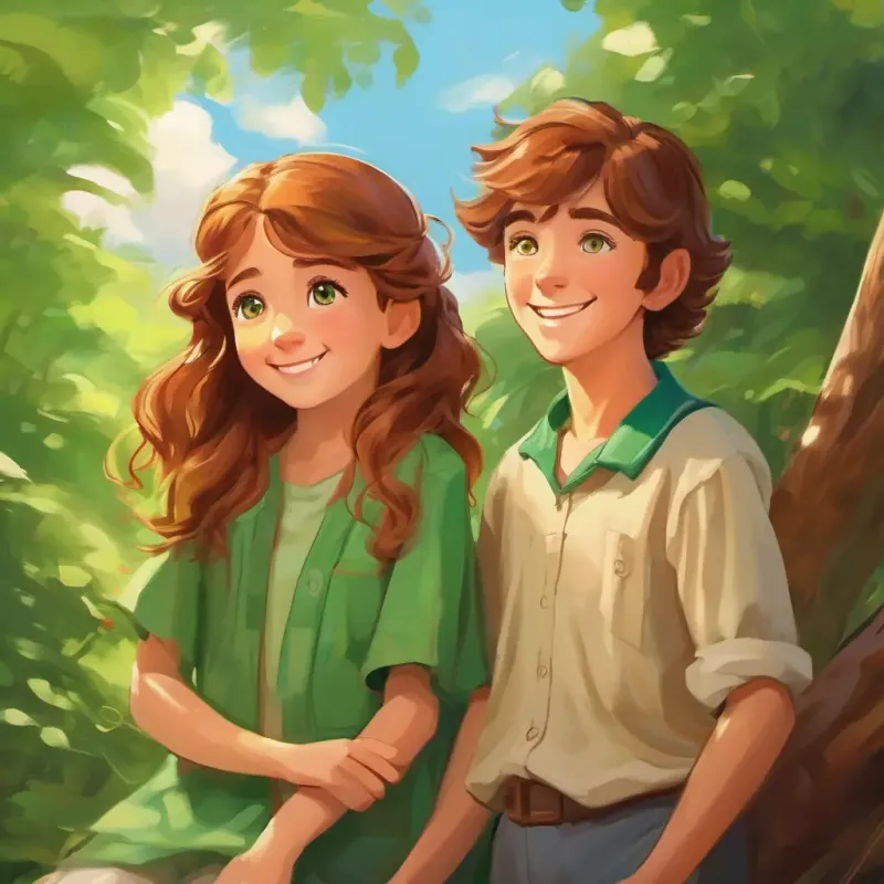 Kind, with laughter in their brown eyes, and chestnut hair and Young, curious, with bright green eyes, and sandy hair conspiring together happily.