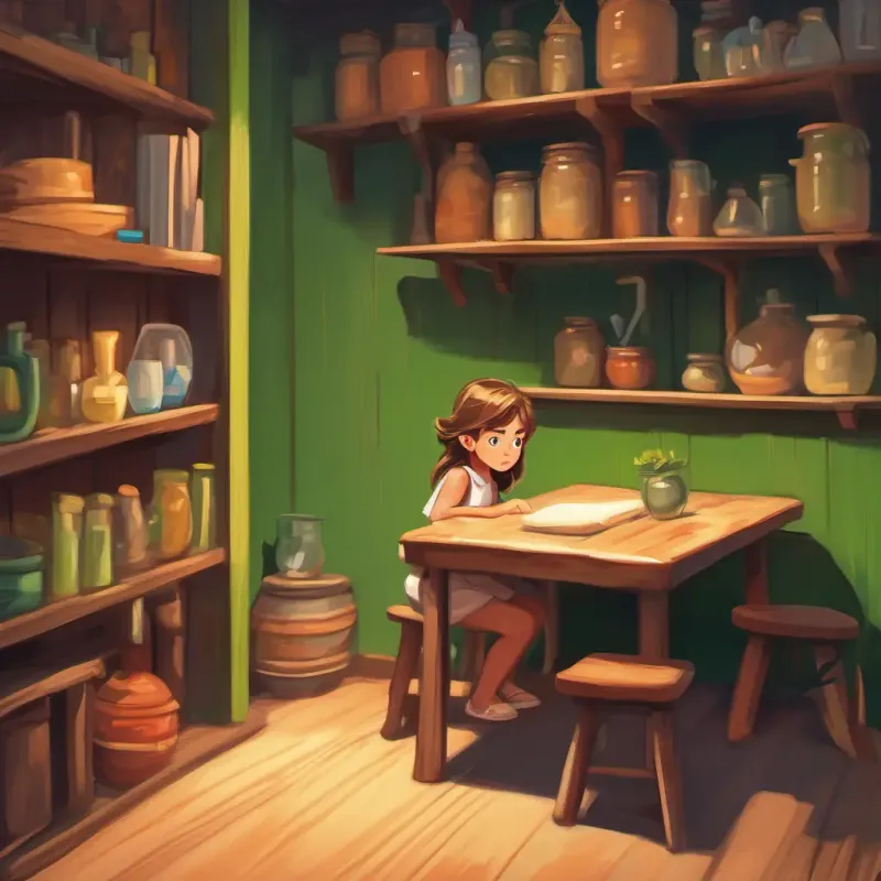 Young, curious, with bright green eyes, and sandy hair sneaking towards a stool by the shelf.