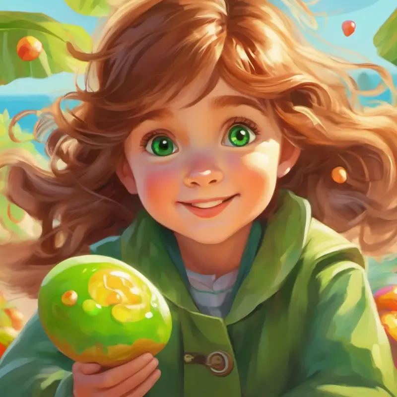 Kind, with laughter in their brown eyes, and chestnut hair discovers Young, curious, with bright green eyes, and sandy hair with candy all over.
