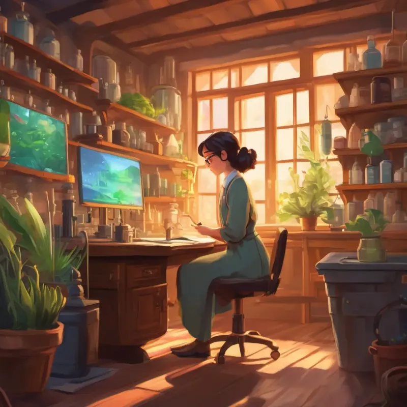 Evelyn is deeply engrossed in her research at the lab.