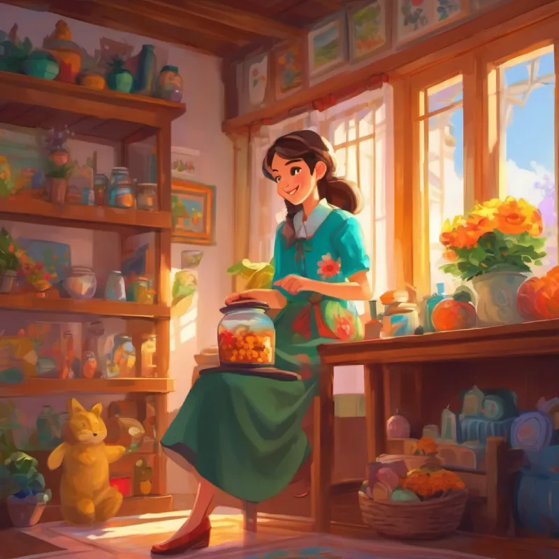 Lively girl with bright eyes and a smile, always dressed in cheerful colors returns home, starts a memory jar, and finds true happiness.