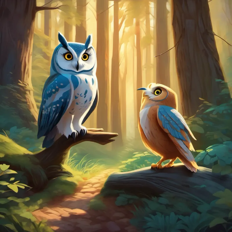 Whispering Woods encounter, meeting a wise owl, guidance received.
