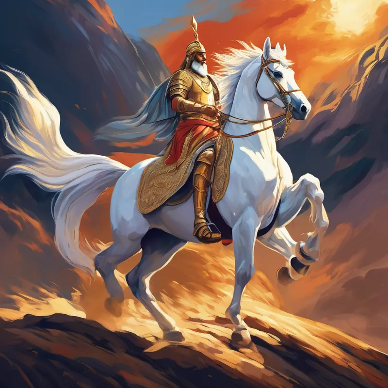 Hearing the cries of the innocent, Lord Kalki knew it was time to fulfill his divine purpose. He descended to earth as a warrior, clad in shining armor and mounted on a majestic white horse. Prophecies had foretold his arrival to restore peace and righteousness. As Lord Kalki arrived in the kingdom, his presence alone radiated compassion, strength, and hope. His unwavering determination inspired the people around him, filling them with courage and faith. United in their belief that goodness would prevail, the people joined Lord Kalki on his mission.