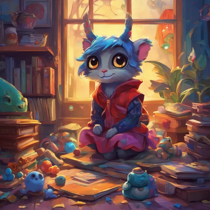 One fateful night, as the moon shone brightly through Juju's window, something extraordinary happened. The pile of clothes and toys suddenly started moving and shaking. Juju couldn't believe her eyes! The pile transformed into a mischievous creature with big eyes and a big grin. This little creature was made up of all the mess Juju had left behind. The creature introduced itself as Messy McLump and it loved to cause trouble. It ate her favorite dolls, chewed up her homework, and knocked things over. Juju was stunned but also a little frightened. Messy McLump told her, "I will keep coming back every night until you clean your room. I love living in chaos, but I want you to have a clean and happy space, Juju."