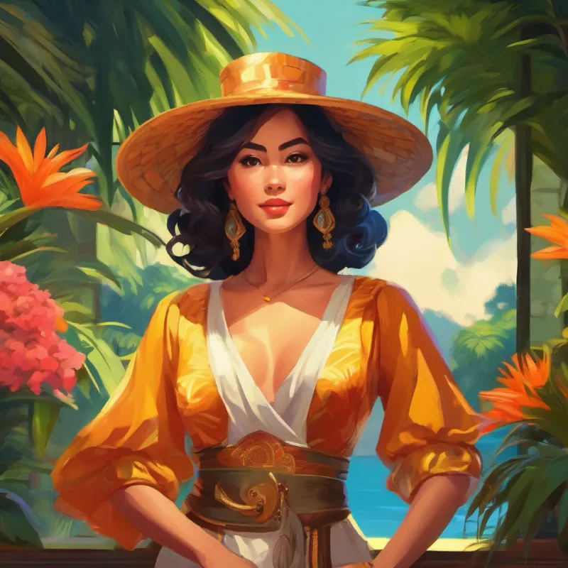 The Lady's insistence on her exotic names and her flashy attire.