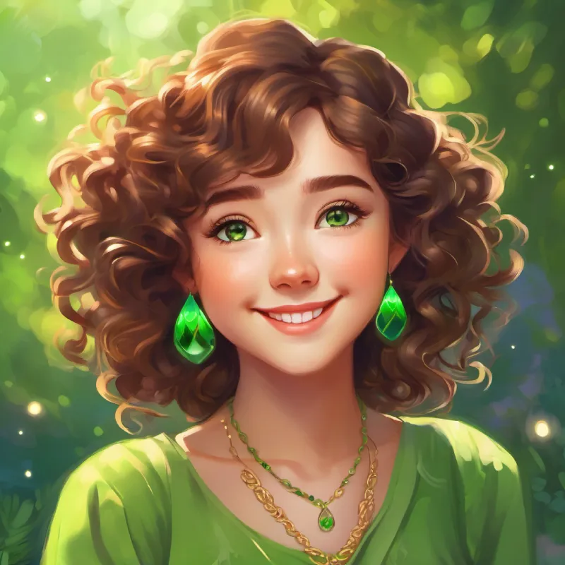 The magical feeling Curly brown hair, bright green eyes, always wearing a smile had when wearing the necklace.