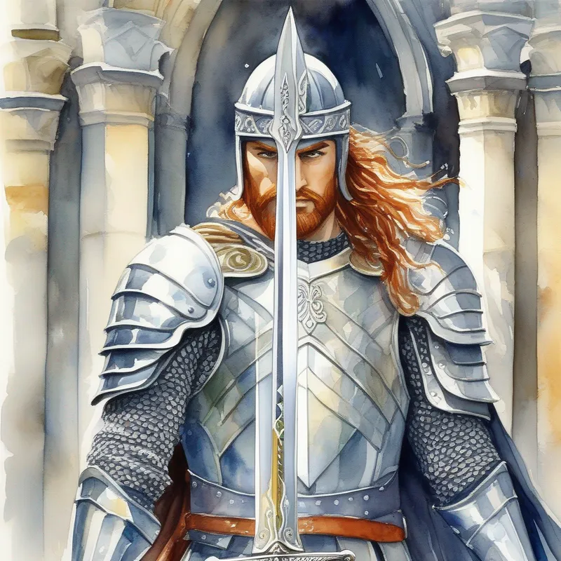 Brave, determined, silver sword, silver armor, sense of responsibility's sword triumphs, Balisor celebrates victory and responsibility.