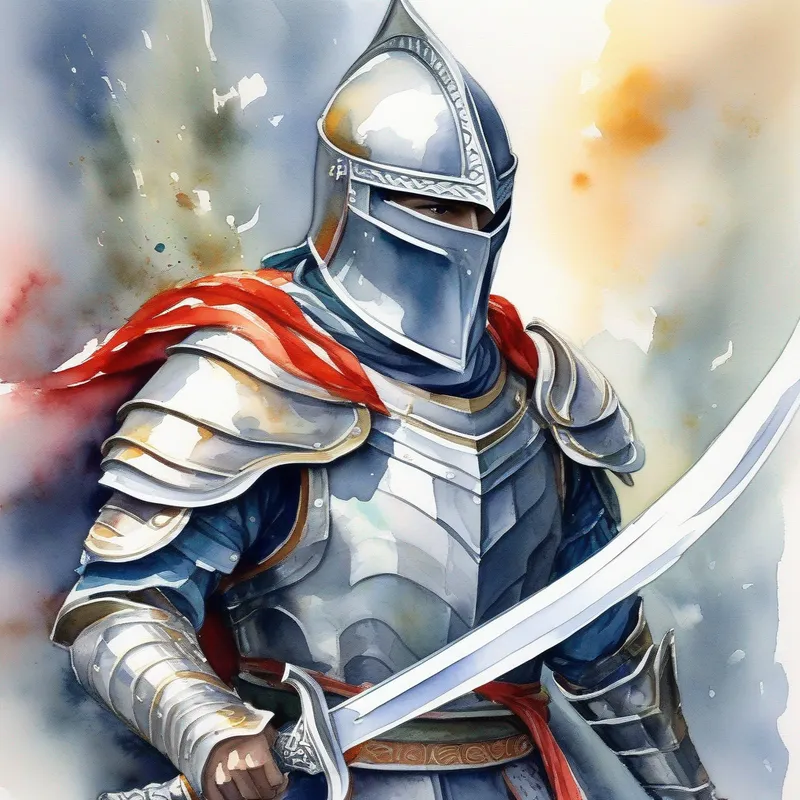 Brave, determined, silver sword, silver armor, sense of responsibility's bravery inspires, Balisor becomes a symbol of resilience.