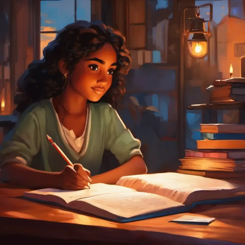 Young writer, vibrant gaze, ardent dreamer, brown skin, dark eyes's pledge, symbolism of motivation, inspiring conclusion.