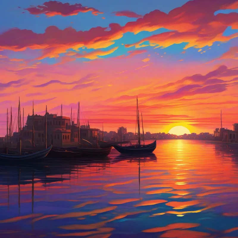The words 'The End' with a sunset over Damietta