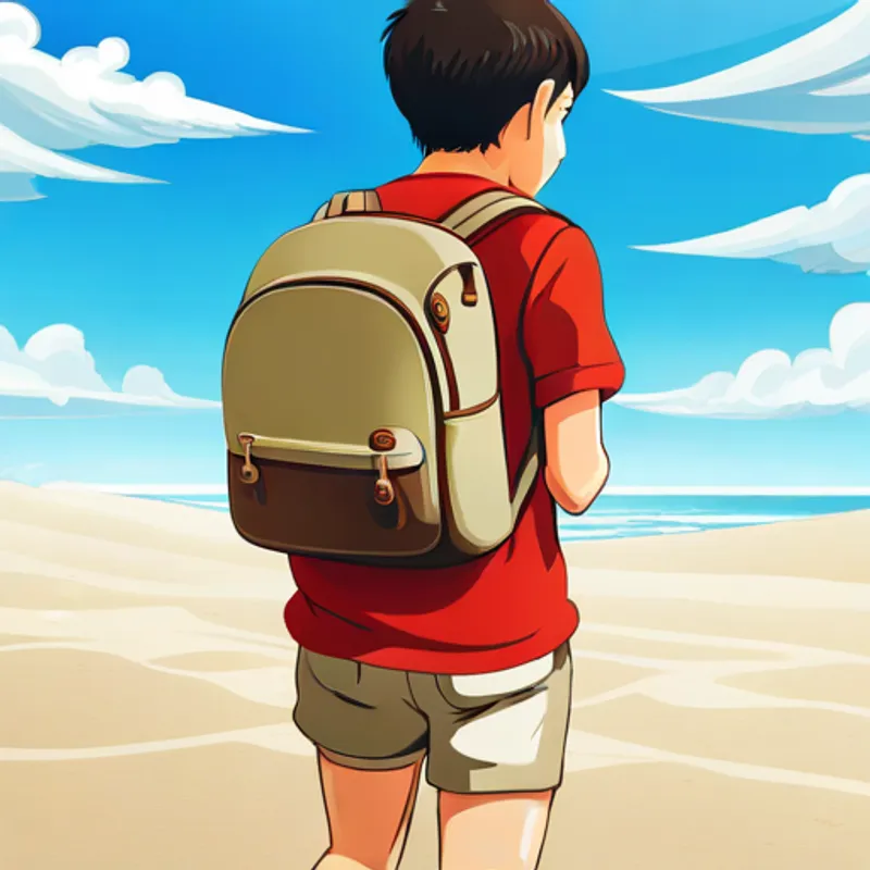 A grain of sand walking with a tiny backpack