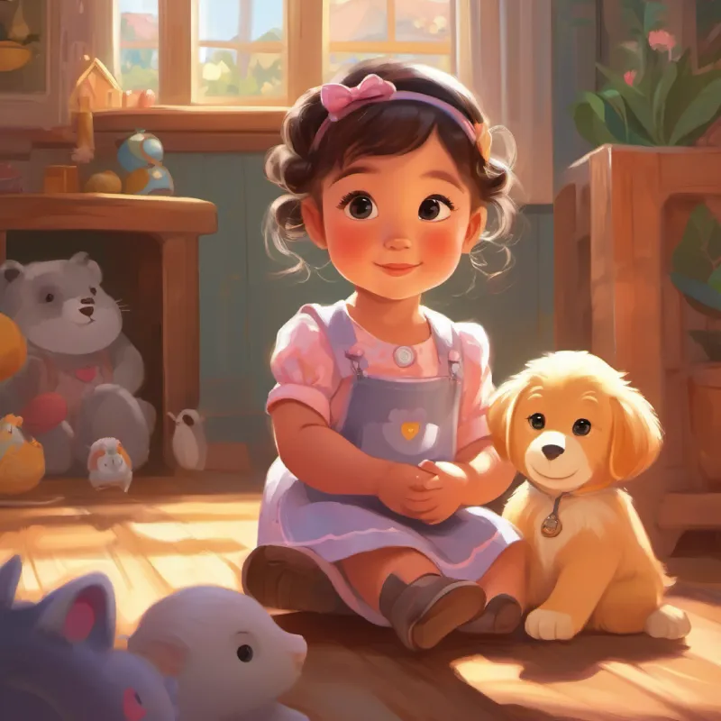 Introduction to A baby girl with a heart full of love, light skin, and bright eyes and her love for animals, house setting.