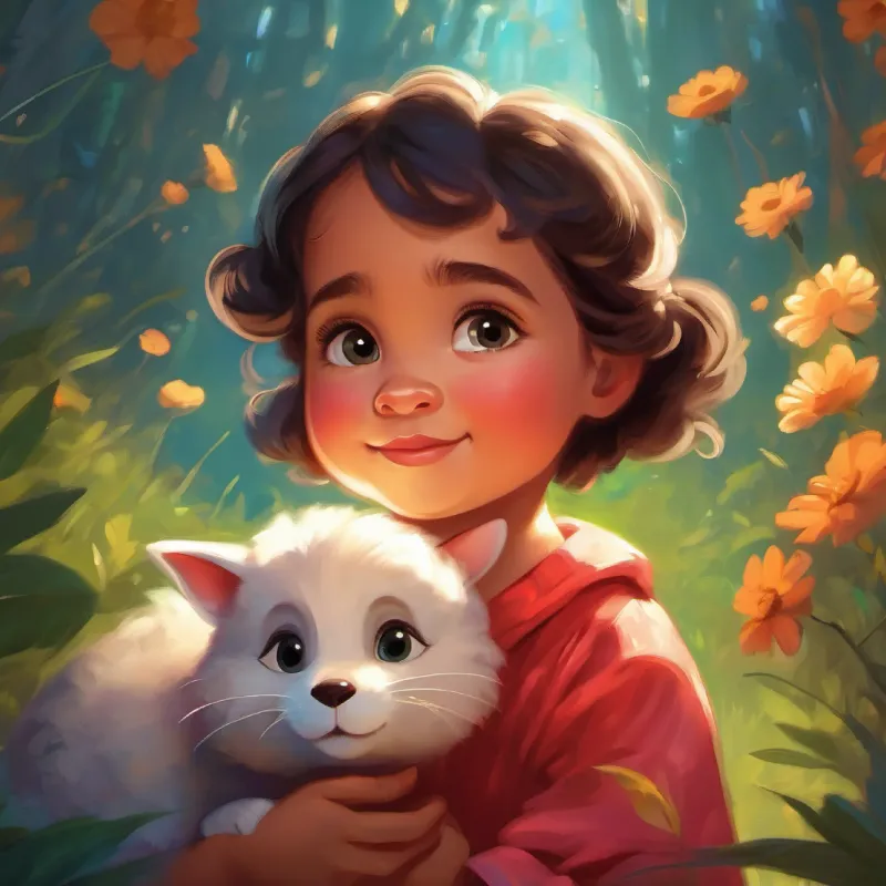 A baby girl with a heart full of love, light skin, and bright eyes befriends all animals, showing the power of kindness.