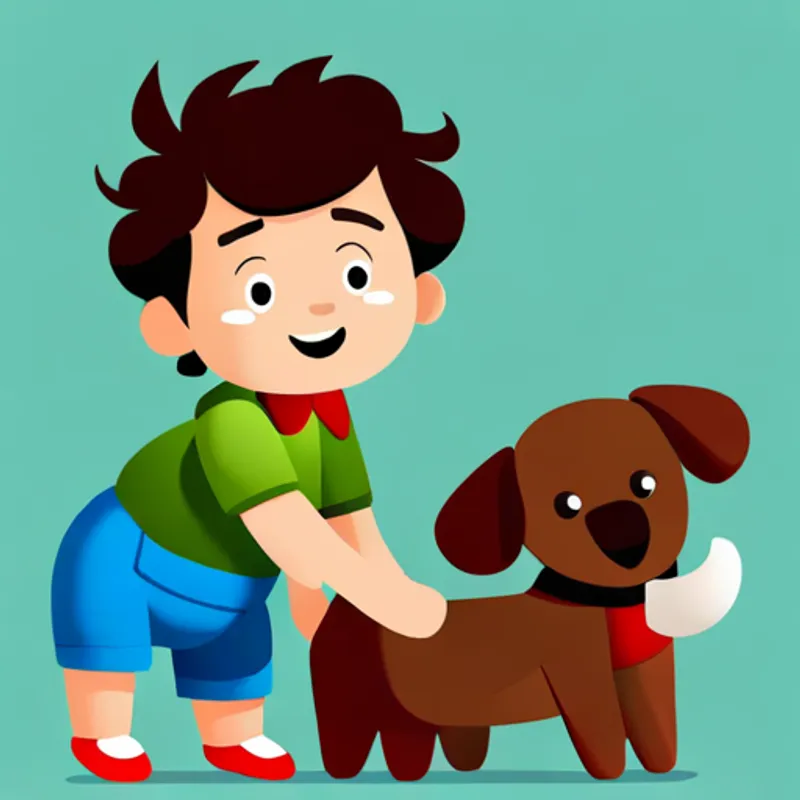 Happy boy with brown hair and blue shirt, Cute baby with curly hair and green romper, and Adorable dog with brown fur and red collar playing