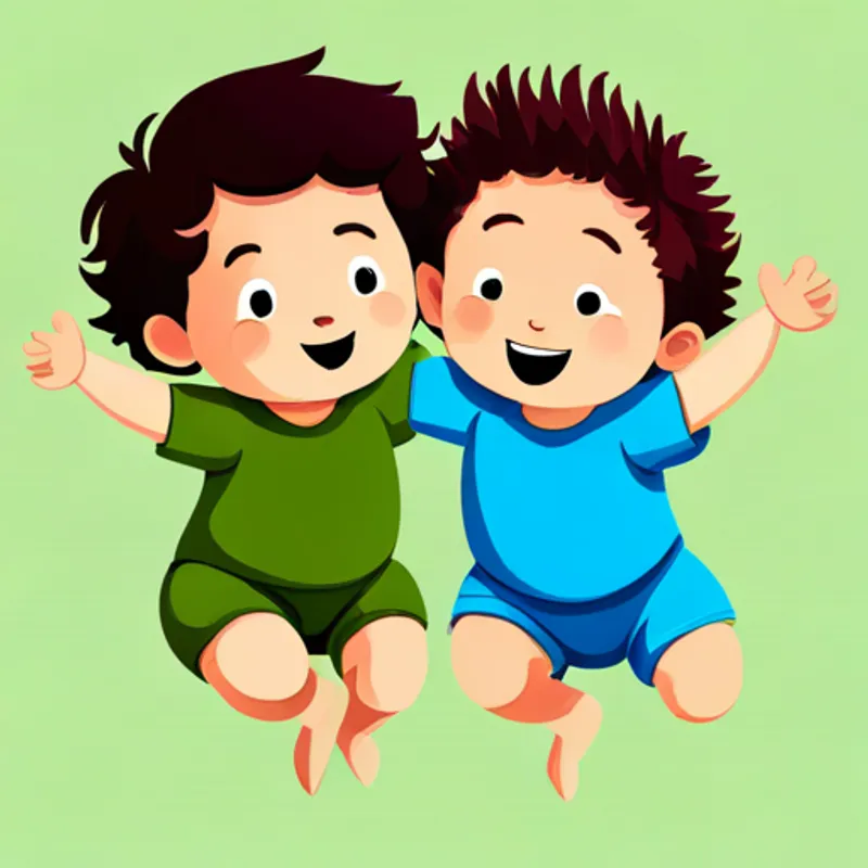 Happy boy with brown hair and blue shirt, Cute baby with curly hair and green romper, and Carlos Alberto together