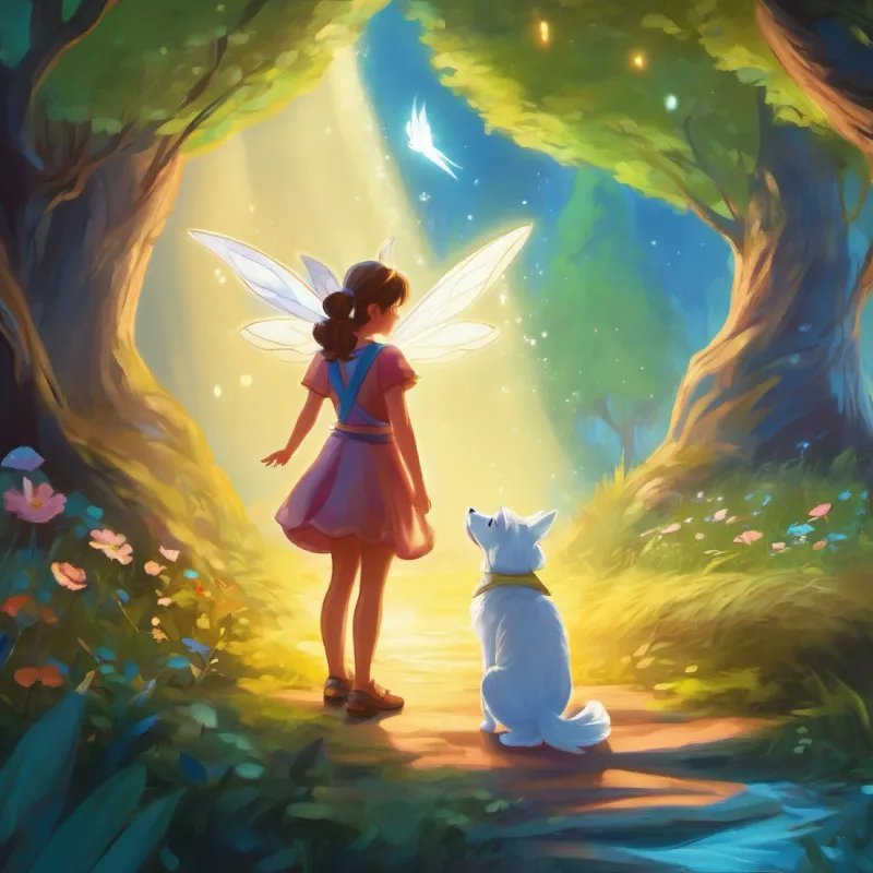Elara meets Lumi the fairy and helps her.