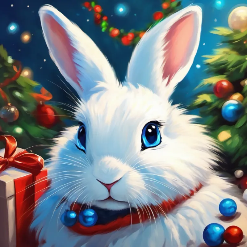 Challenge by Rabbit with soft white fur and bright blue eyes the Rabbit, a hint of competition.