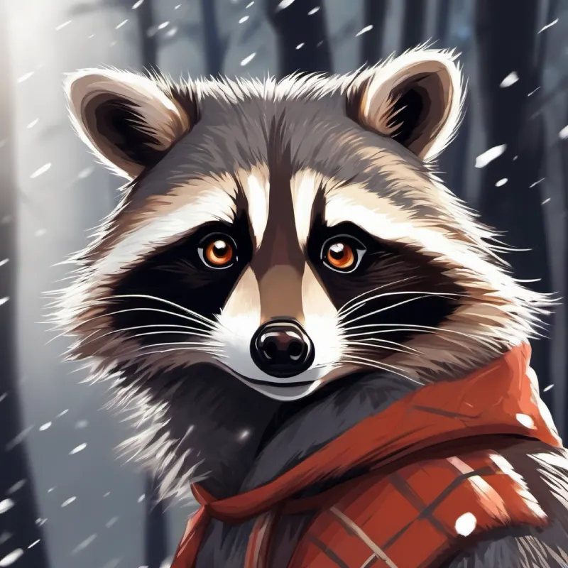 Raccoon with gray fur and curious brown eyes's reaction, claims his strength to restore confidence.