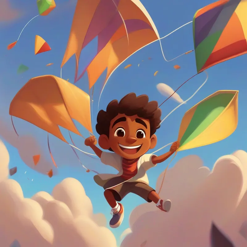 An 11-year-old brown-skinned boy with a friendly smile. trips and gets hurt while flying his kite.
