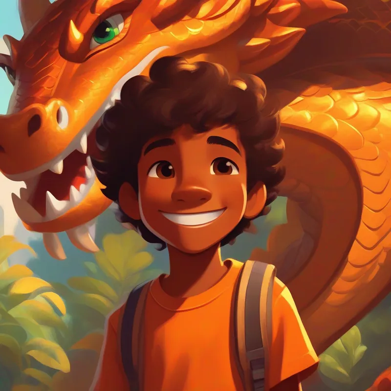 An 11-year-old brown-skinned boy with a friendly smile. and the dragon highlight the importance of positive communication.