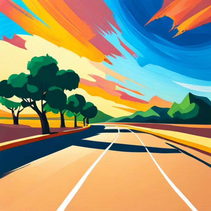 Sunset sky with shadows on the road