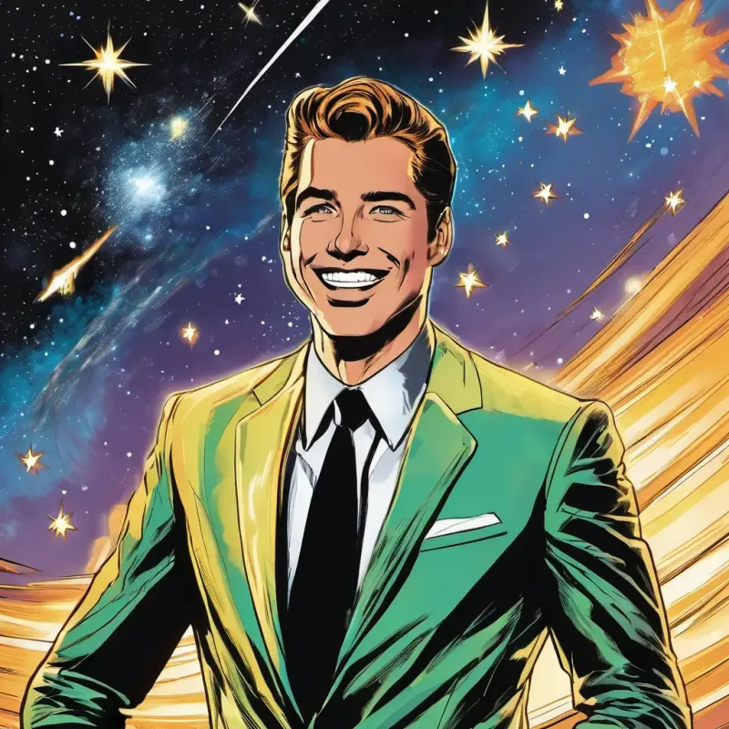 Shimmering suit, radiant smile, eyes like twinkling stars succeeds in redirecting the comet.