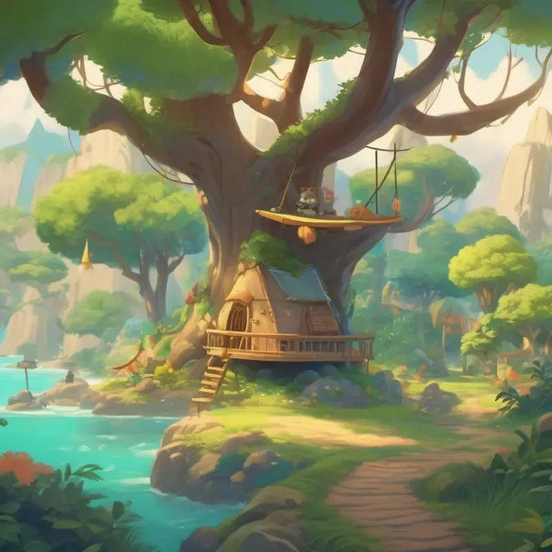A fantasy land with lazy animals lounging around, trees with hammocks, and a gentle sea breeze blowing.