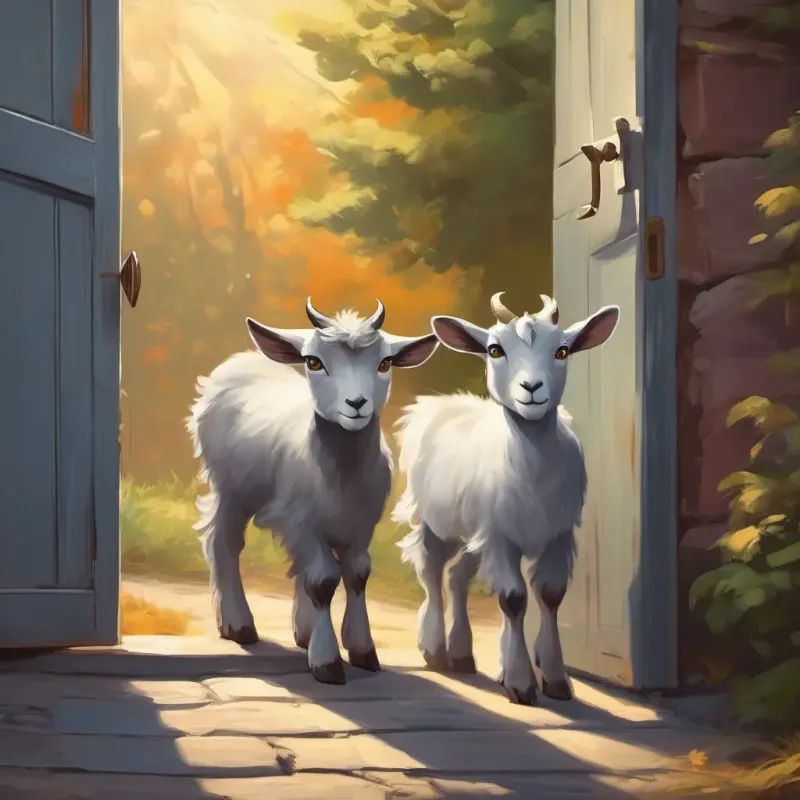 At the door, the Gray fur, cunning eyes tricks the little goats, pretending to be their mother.