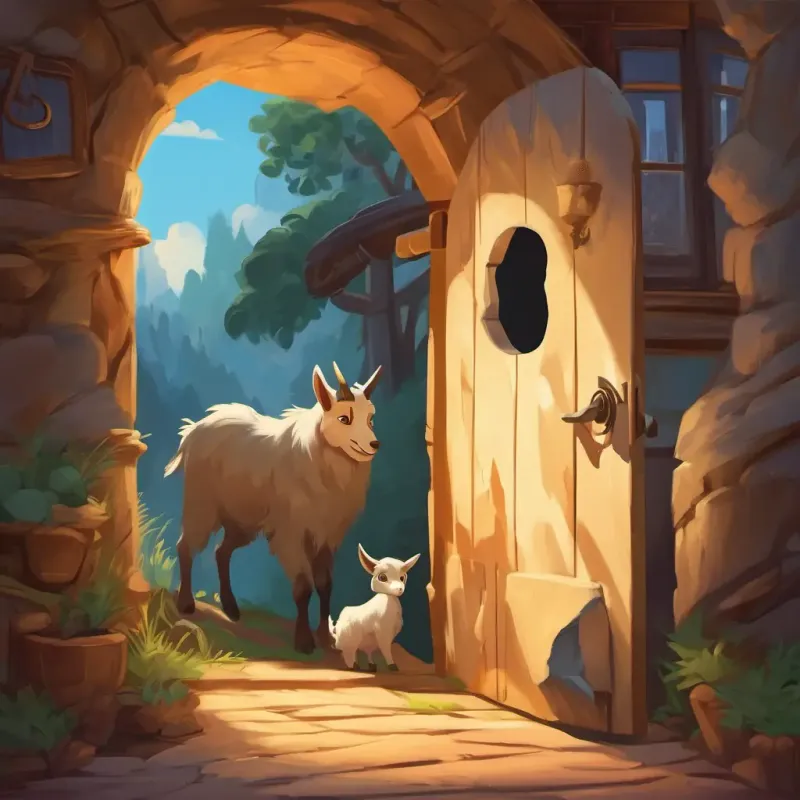 Inside the house, the little goats peeked through the keyhole and saw the Wolf's paws.